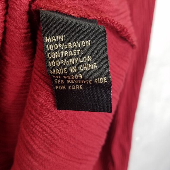 DG2 Diane Gilman Womens L Long Sleeve Blouse Red Embroidered Mesh Shoulder Crepe - Picture 9 of 14